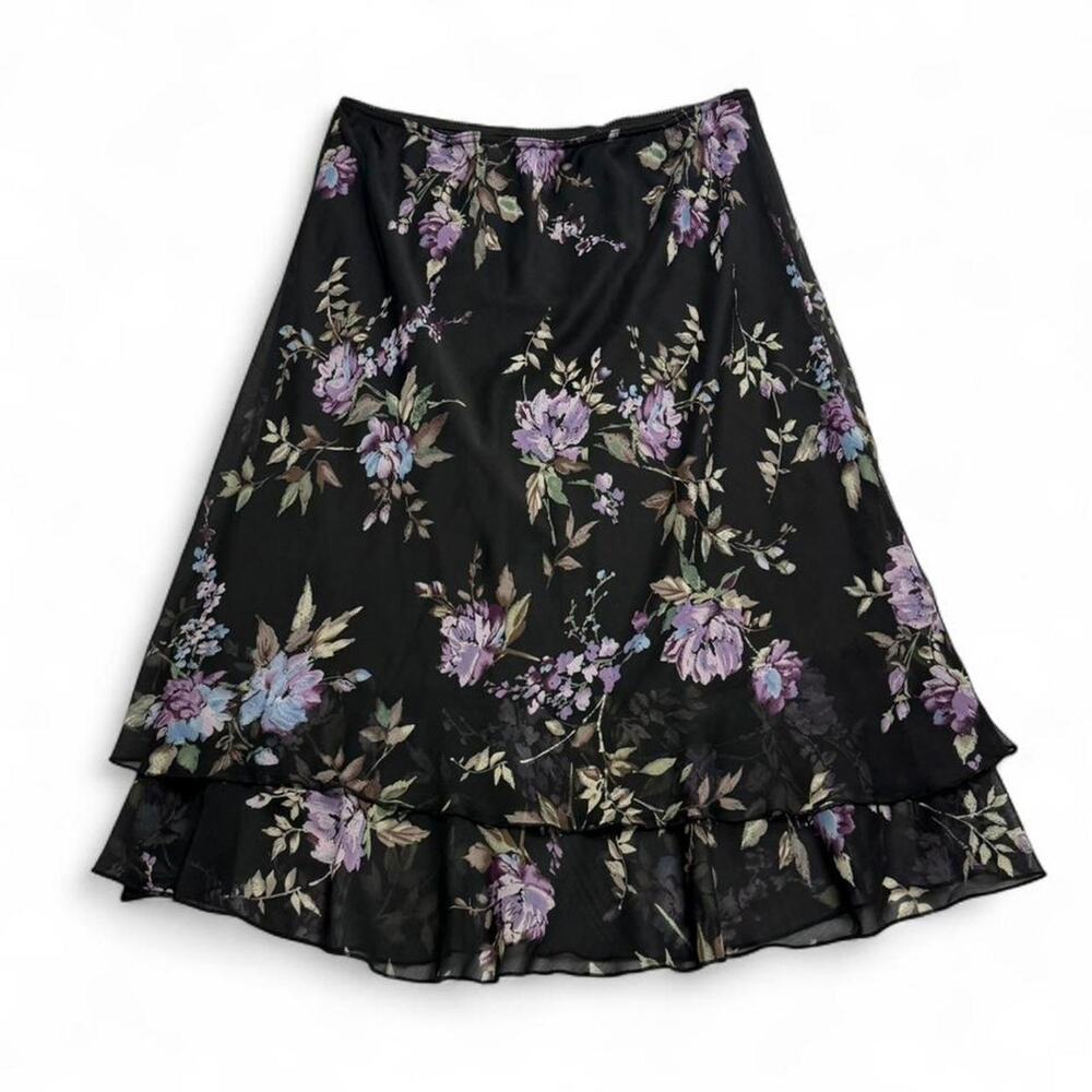 Briggs New York Floral Tiered Black Maxi Skirt Womens size large going out - Picture 4 of 6